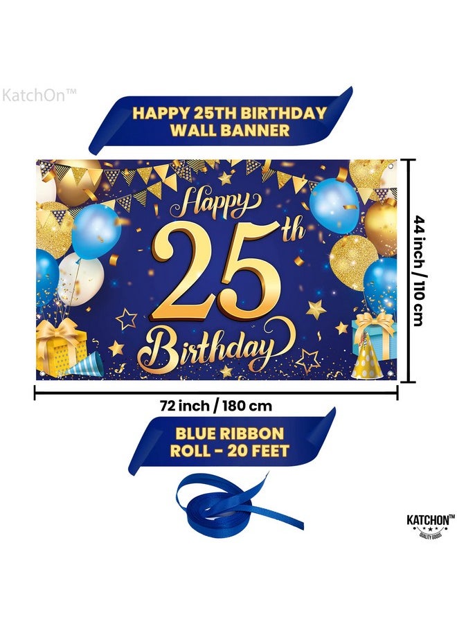 KATCHON Happy 25Th Birthday Banner For Men Xl 72X44 Inch ; Happy 25Th Birthday Decorations For Men ; Blue And Gold 25Th Birthday Backdrop For Men And Women Twenty Five Years Old Birthday Decor  - Image 5
