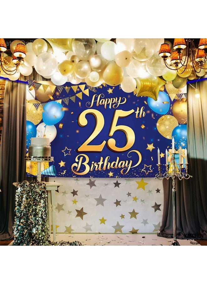 KATCHON Happy 25Th Birthday Banner For Men Xl 72X44 Inch ; Happy 25Th Birthday Decorations For Men ; Blue And Gold 25Th Birthday Backdrop For Men And Women Twenty Five Years Old Birthday Decor  - Image 3