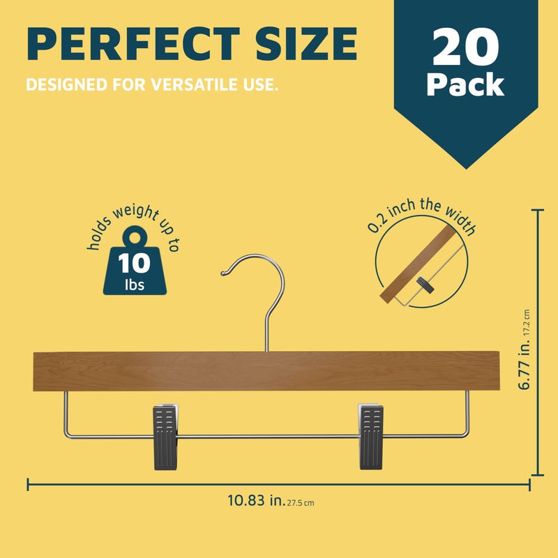 LifeMaster Natural Color Wooden Pants Hangers 20 Pack, Lotus Wood Hanger with Adjustable Non-Slip Clips, Heavy Duty 10 lb Capacity, 360Â° Swivel Hook, Slim, Space-Saving Design for Slacks, Jeans, Skirts - Image 2