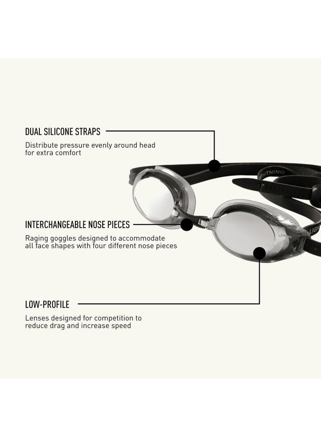 FINIS Lightning Goggles - Competitive Swim Goggles for Women & Men - Adjustable Silicone Straps - With 4 Interchangeable Nose Pieces - Silver/Mirror - Image 4