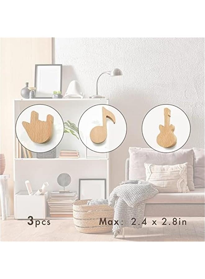 Wall Hook,Child Baby Nursery Wood Wall Hook,Natural Musical Note Coat Hooks,Wooden Hooks,Children Wall Mounted Hook,Set of 3  - Image 2