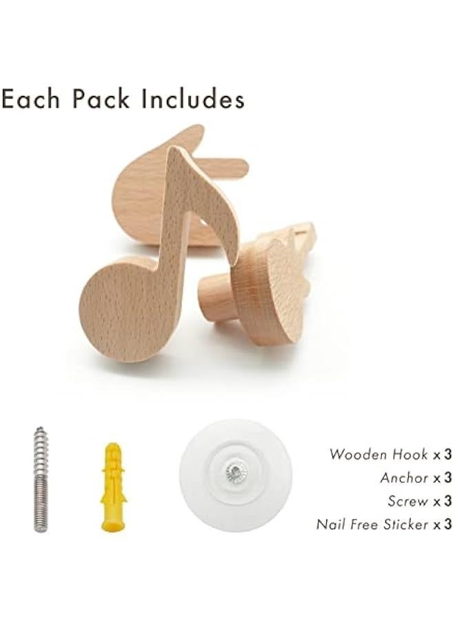 Wall Hook,Child Baby Nursery Wood Wall Hook,Natural Musical Note Coat Hooks,Wooden Hooks,Children Wall Mounted Hook,Set of 3  - Image 5