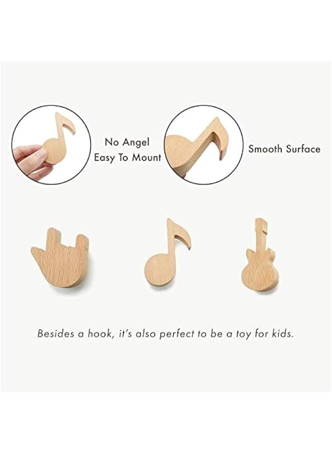 Wall Hook,Child Baby Nursery Wood Wall Hook,Natural Musical Note Coat Hooks,Wooden Hooks,Children Wall Mounted Hook,Set of 3  - Image 3
