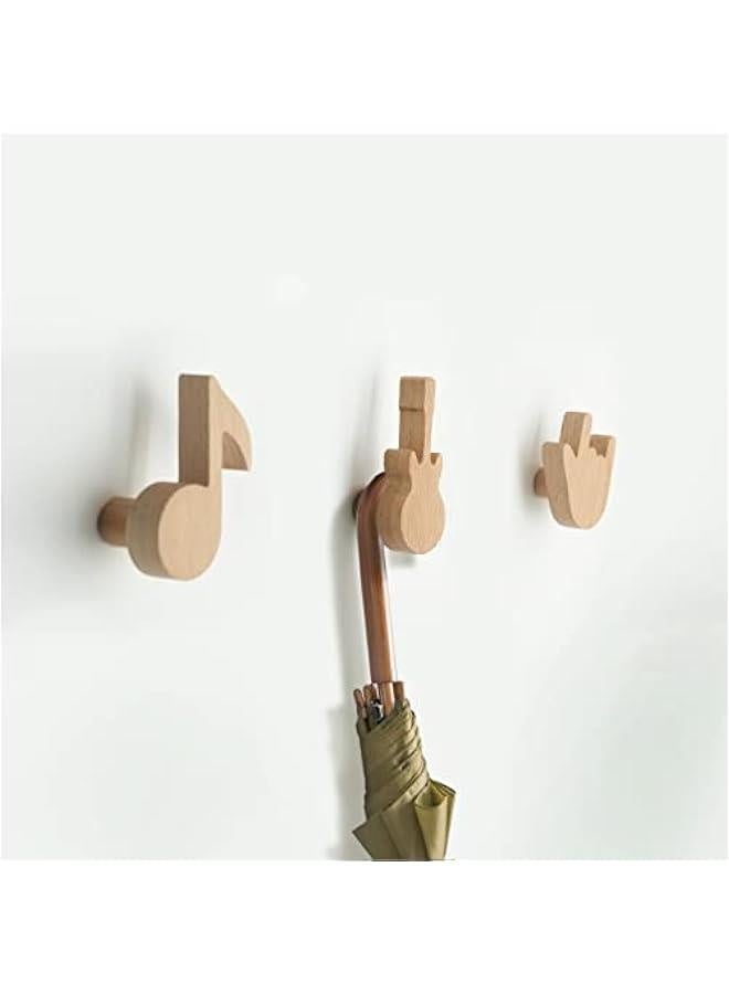 Wall Hook,Child Baby Nursery Wood Wall Hook,Natural Musical Note Coat Hooks,Wooden Hooks,Children Wall Mounted Hook,Set of 3  - Image 1