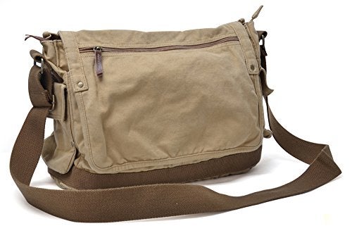 GOOTIUM Canvas Messenger Bag - Vintage Cross Body Shoulder Satchel, Khaki - Image 2