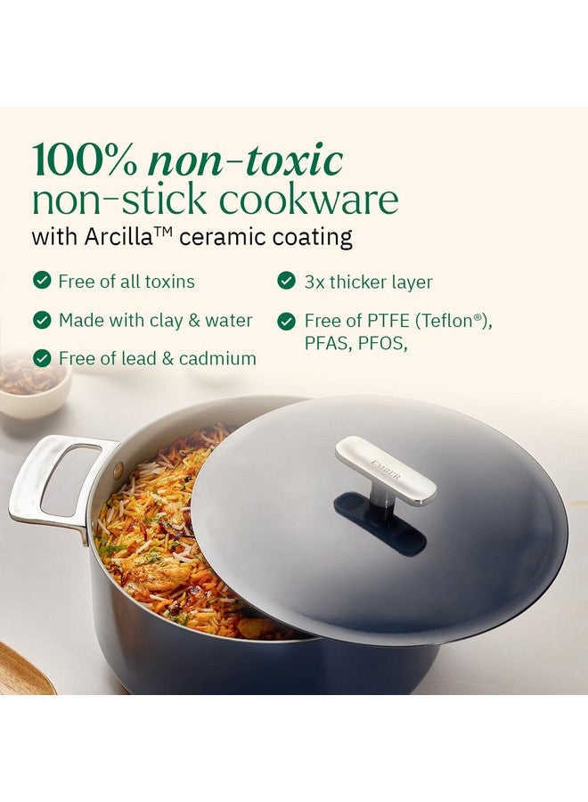 Ember Cookware وعاء طهي إمبر كوكوير أركيلا سيراميك غير لاصق 24 سم | غطاء معدني | مقابض من الفولاذ المقاوم للصدأ | 1x ملعقة مسطحة | وعاء برياني غير سام | آمن للاستخدام على الحث | خالي من PFAS و PTFE | سلسلة كابري | رمادي - Image 4