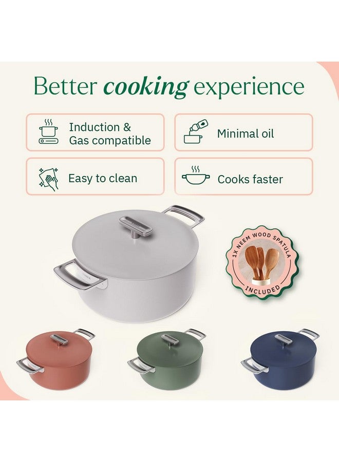 Ember Cookware وعاء طهي إمبر كوكوير أركيلا سيراميك غير لاصق 24 سم | غطاء معدني | مقابض من الفولاذ المقاوم للصدأ | 1x ملعقة مسطحة | وعاء برياني غير سام | آمن للاستخدام على الحث | خالي من PFAS و PTFE | سلسلة كابري | رمادي - Image 3