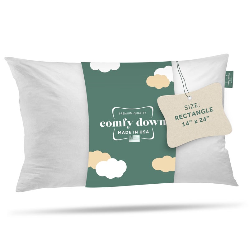 ComfyDown Decorative Throw Pillow Insert Down and Feather Fill 100 Cotton Cover 233 Thread Count  Made in USA 14 X 24
