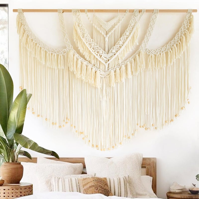 IOWER Macrame Wall Hanging Large Boho Wall Decor Craftsmanship Handmade Woven Cord Wall Art for Living Room Bedroom Apartment Wedding or Party Backdrop 47" W x 39" L - Image 1