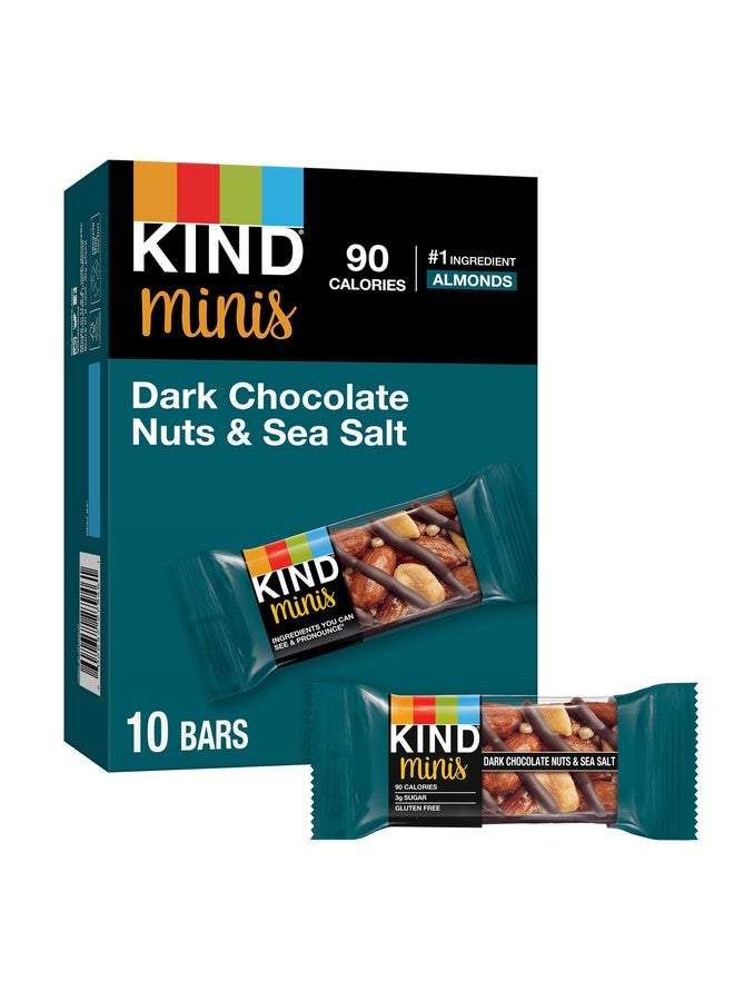 كيند KIND Minis، شوكولاتة داكنة ومكسرات وملح البحر، وجبات خفيفة صحية، خالية من الجلوتين، وجبات خفيفة منخفضة السعرات الحرارية، منخفضة السكر، 10 قطع - Image 1