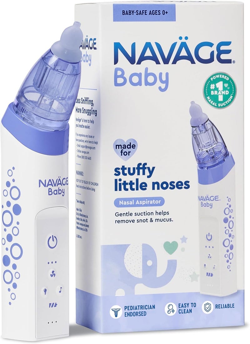 Navage Baby Nasal Aspirator  Gentle Pediatrician Endorsed Nasal Aspirator for Baby Congestion  Stuffy Noses  Baby Nose Sucker w Lights Lullabies  BPA Free Silicone Tips - Image 1