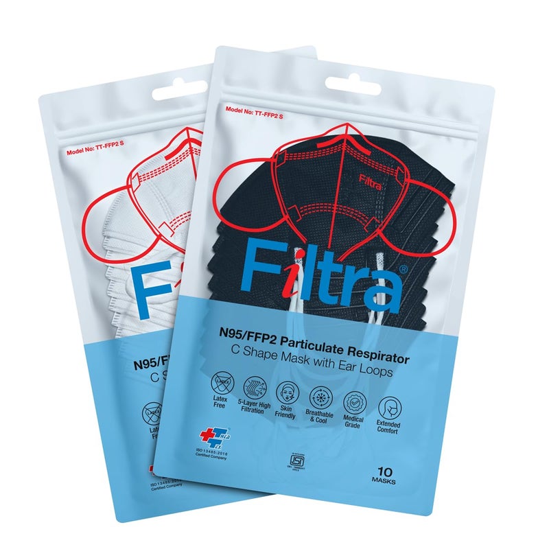 Filtra ® N95 Mask with Ear Loops | FFP2 Mask with Ear Loops | BIS Certified | 5 Layer & Thick Ear Loops | High Filtration | Zip Lock Travel Pouch of 10 Masks - Image 2