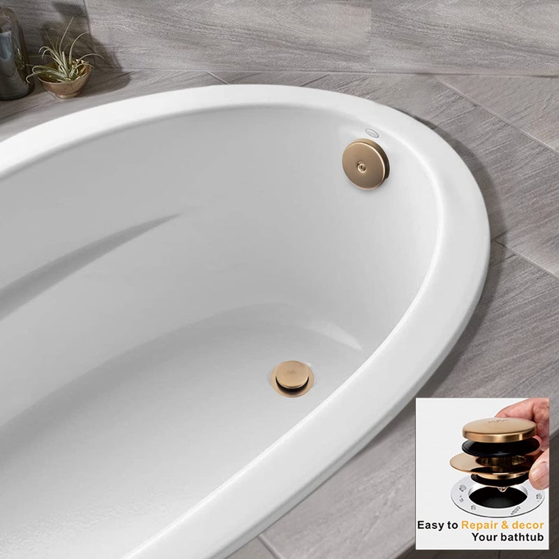Artiwell Champagne Bronze Universal Tub Drain Tip Toe Tub Conversion Kit Assembly Artiwell Ez Installation Bathtub Drain Replacement Trim Kit With 1-Hole Overflow Face Plate And Pop-Up Tub Stopper - Image 3