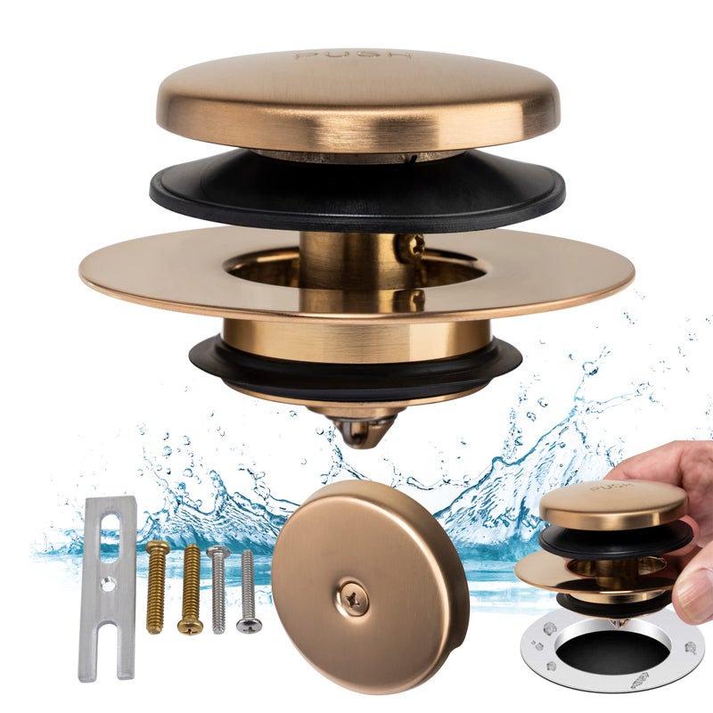 Artiwell Champagne Bronze Universal Tub Drain Tip Toe Tub Conversion Kit Assembly Artiwell Ez Installation Bathtub Drain Replacement Trim Kit With 1-Hole Overflow Face Plate And Pop-Up Tub Stopper - Image 1