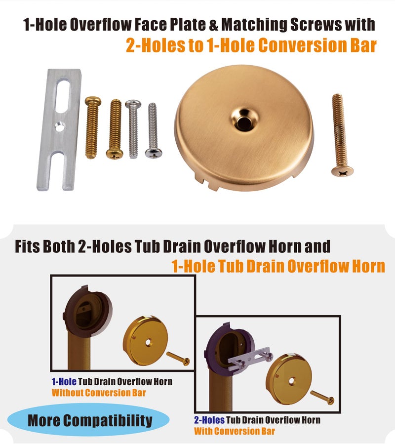 Artiwell Champagne Bronze Universal Tub Drain Tip Toe Tub Conversion Kit Assembly Artiwell Ez Installation Bathtub Drain Replacement Trim Kit With 1-Hole Overflow Face Plate And Pop-Up Tub Stopper - Image 4