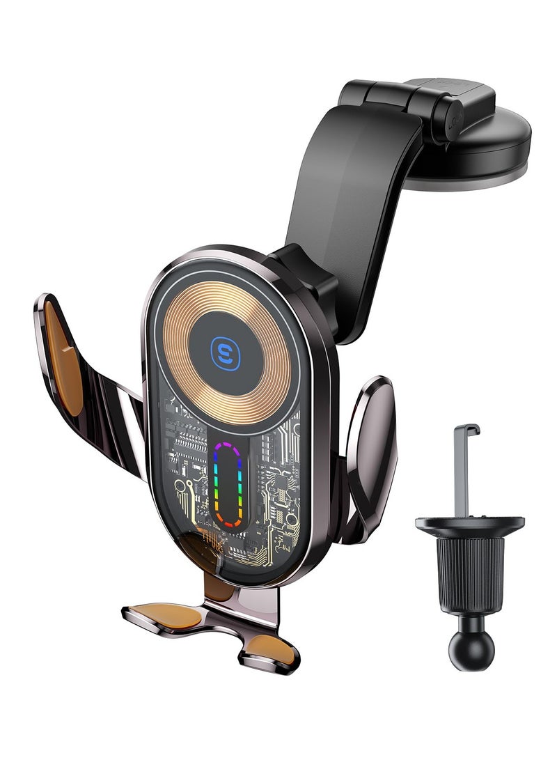 KASTWAVE KASTWAVE 15W Wireless Car Charger, 360° Adjustable Fast Charging Car Phone Holder Mount Auto Clamping Cell Phone Stand for iPhone 15 14 13 12 11 Pro Max, Samsung Galaxy S23 S22 S21 for 4-4.7In (Black) - Image 1
