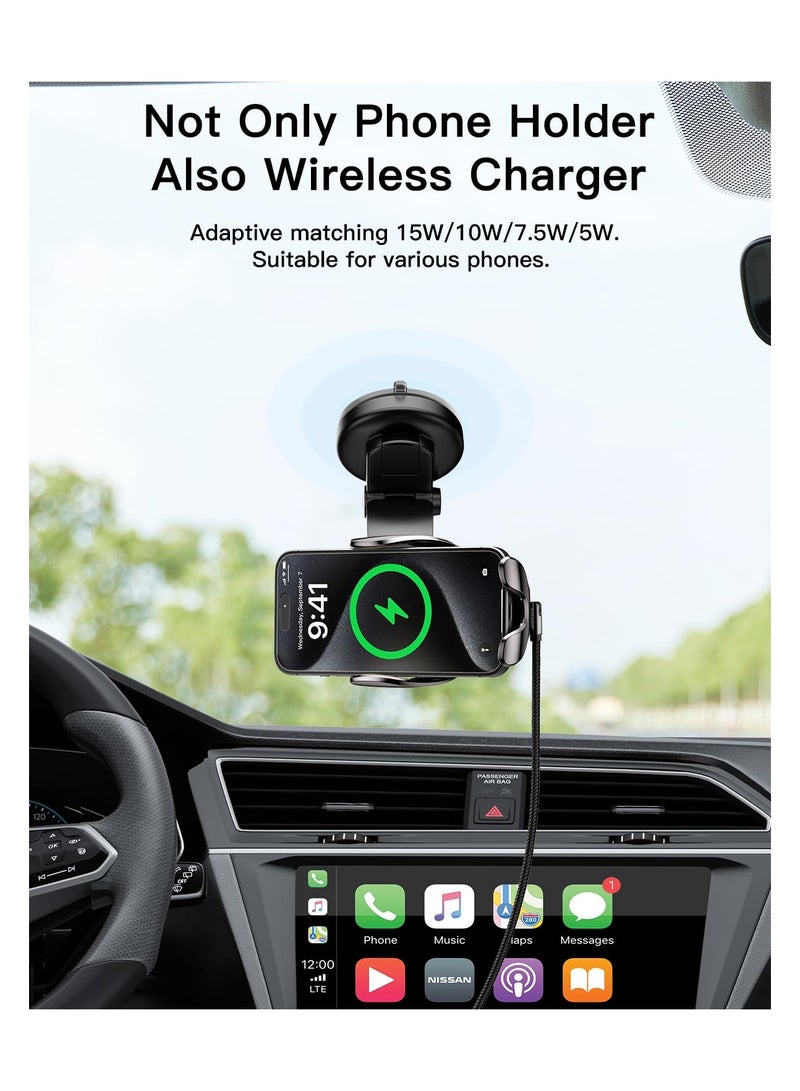 KASTWAVE KASTWAVE 15W Wireless Car Charger, 360° Adjustable Fast Charging Car Phone Holder Mount Auto Clamping Cell Phone Stand for iPhone 15 14 13 12 11 Pro Max, Samsung Galaxy S23 S22 S21 for 4-4.7In (Black) - Image 2