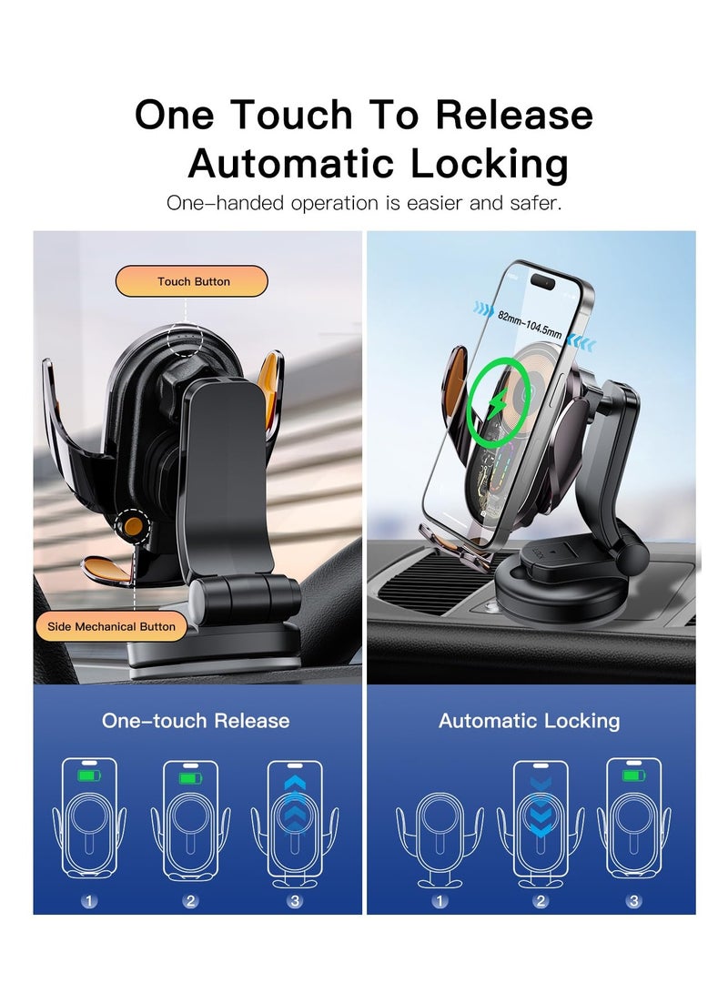 KASTWAVE KASTWAVE 15W Wireless Car Charger, 360° Adjustable Fast Charging Car Phone Holder Mount Auto Clamping Cell Phone Stand for iPhone 15 14 13 12 11 Pro Max, Samsung Galaxy S23 S22 S21 for 4-4.7In (Black) - Image 4