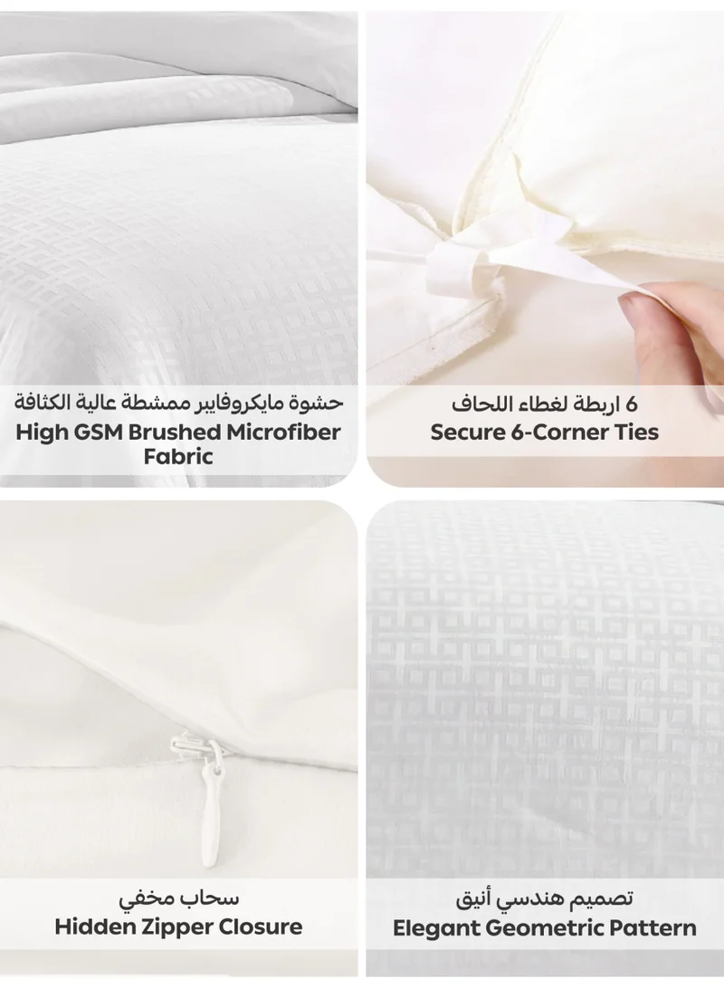 Donetella 200 X 200 Cm Geometric Duvet Set, King Size Fits 200x200 cm - 6-Pcs Bed Set, Brushed Microfiber Fabric - 1 Duvet Cover, 1 Fitted Sheet, 2 Pillow Shams, 2 Pillowcases (Filler Not Included)  | Best Price UAE