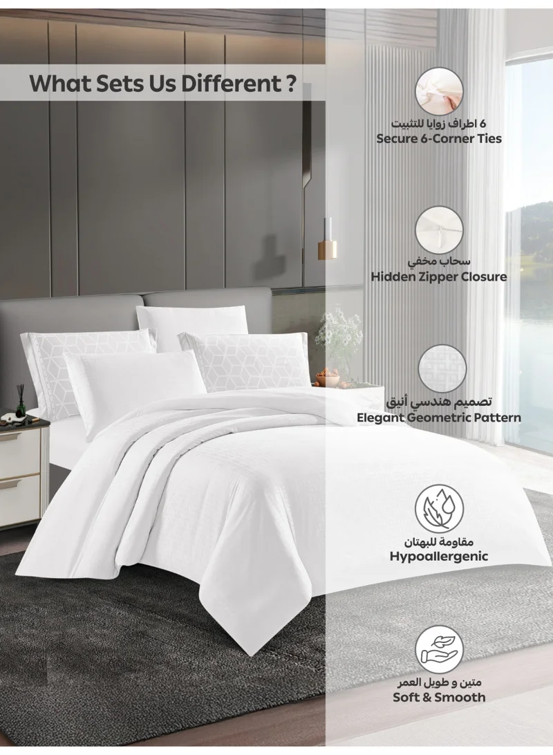 Donetella 200 X 200 Cm Geometric Duvet Set, King Size Fits 200x200 cm - 6-Pcs Bed Set, Brushed Microfiber Fabric - 1 Duvet Cover, 1 Fitted Sheet, 2 Pillow Shams, 2 Pillowcases (Filler Not Included)  | Best Price UAE