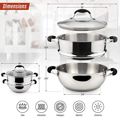 AVACRAFT 18/10, 3 Piece Stainless Steel Cooking Pot Set with Glass Lid, Momo Maker, Induction Steamer Pot - Image 2