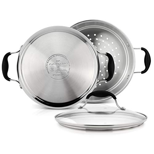 AVACRAFT 18/10, 3 Piece Stainless Steel Cooking Pot Set with Glass Lid, Momo Maker, Induction Steamer Pot - Image 4