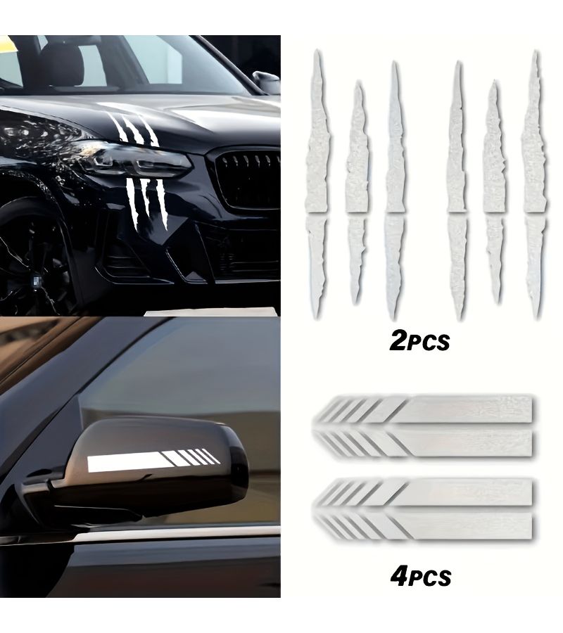 6 Pieces Universal Classic Scratch Stripe Claw Marks Rearview Mirror Reflective Car Stickers Yellow Self Adhesive JDM Vinyl Decals - Image 2