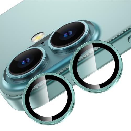YWXTW for iPhone 16 Plus/iPhone 16 Camera Lens Protector, Individual Anti Scratch Metal Ring Tempered Glass Camera Screen Protector for iPhone 16 Accessories, Case Friendly (Teal) - Image 1