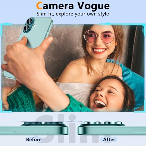 YWXTW for iPhone 16 Plus/iPhone 16 Camera Lens Protector, Individual Anti Scratch Metal Ring Tempered Glass Camera Screen Protector for iPhone 16 Accessories, Case Friendly (Teal) - Image 4