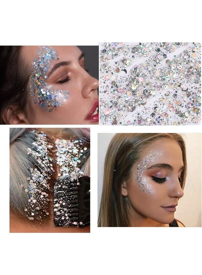 Chunky Glitter Stick for Face Body and Hair – Silver Holographic Iridescent Makeup Highlighter, Easy Application Mess Free Long Lasting – Festival Glitter for Women Halloween Birthday Christmas Party - Image 3