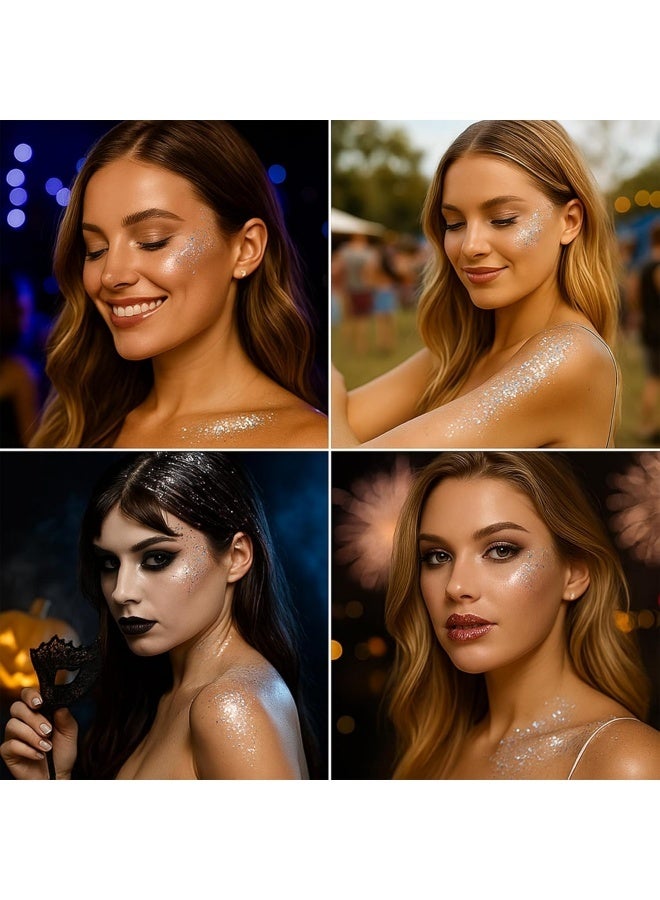 Chunky Glitter Stick for Face Body and Hair – Silver Holographic Iridescent Makeup Highlighter, Easy Application Mess Free Long Lasting – Festival Glitter for Women Halloween Birthday Christmas Party - Image 2