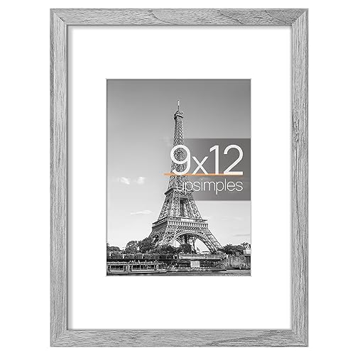 upsimples upsimples 9x12 Picture Frame  Display Pictures 6x8 with Mat or 9x12 Without Mat  Wall Hanging Photo Frame  Gray  1 Pack