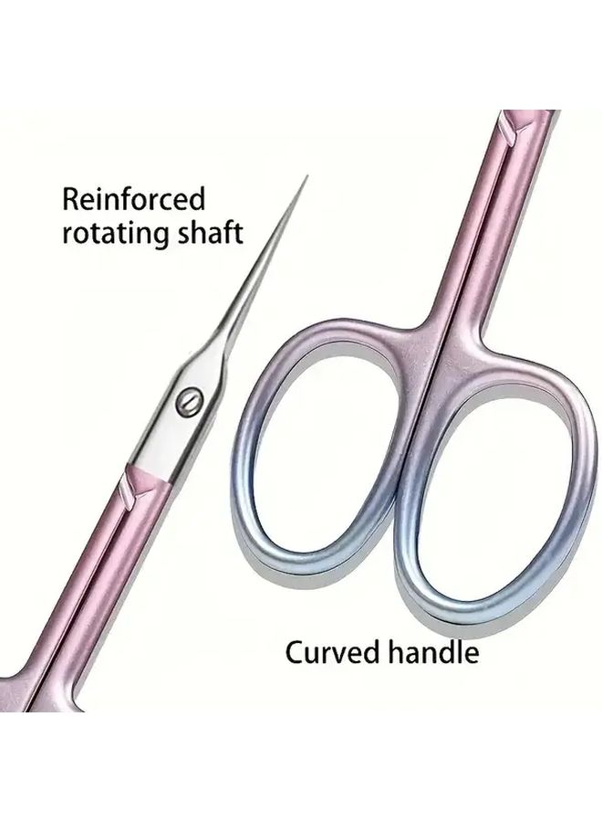 Powder Blue Stainless Steel Eyebrow Nail Scissors Sharp Curved Tip For Salon Home Use - Image 1