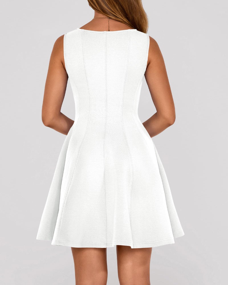 BTFBM Spring Dresses for Women 2026 Elegant Classy A Line Casual Graduation Business Work Party Cocktail Short Dress(White, Small) - Image 2
