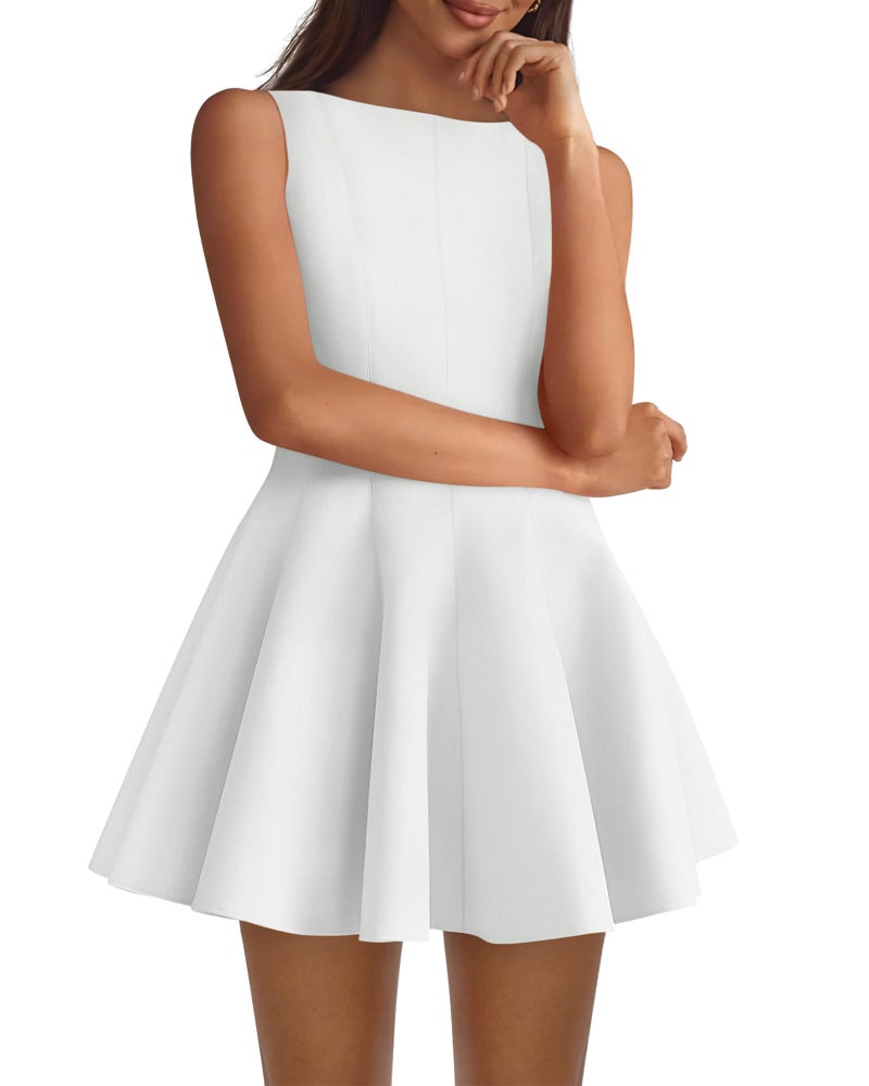 BTFBM Spring Dresses for Women 2026 Elegant Classy A Line Casual Graduation Business Work Party Cocktail Short Dress(White, Small) - Image 1