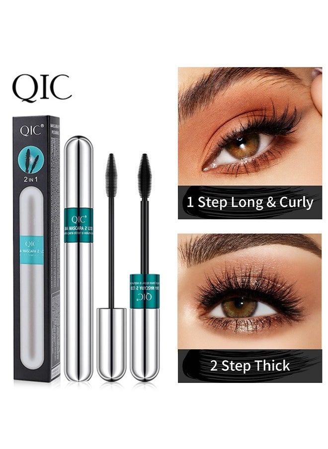 QIC 2 in 1 Mascara - 4D Silk Fiber Lash Mascara, Thrive Mascara For Natural Lengthening And Thickening Effectno clumping Superstrong Mascara for LongLasting Beauty Charming Eye Make up  - Image 1