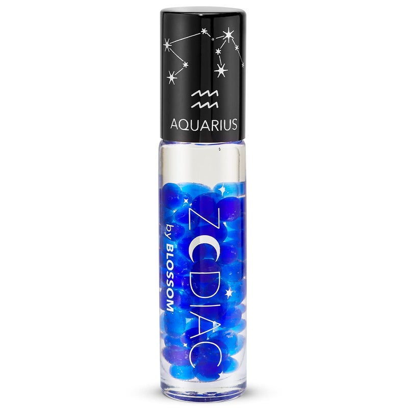 Blossom Lip Gloss Zodiac Sign Vanilla Scented Roll-On Lip Gloss, Moisturizing + Hydrating with Zodiac Crystals, Made in USA, 0.20oz, Aquarius