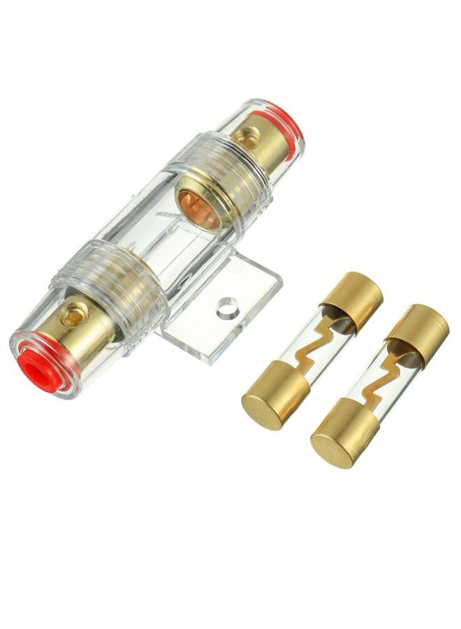 BOJACK 1 Pcs Gold Plated Inline AGU Fuse Holder ＆ 2 Pcs Gold Plated Glass 20A AGU Fuse for Automotive Audio Power Safety Protection (20A) - Image 1