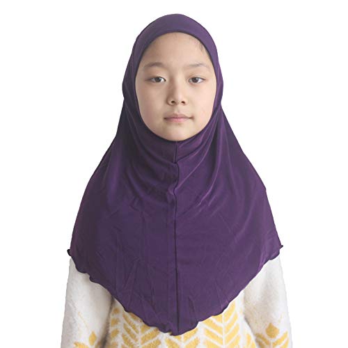 Modest Beauty Girls Hijab Muslim Kids Scarf Headwear Solid Color for 7-12 Years Ready to Wear - Image 1