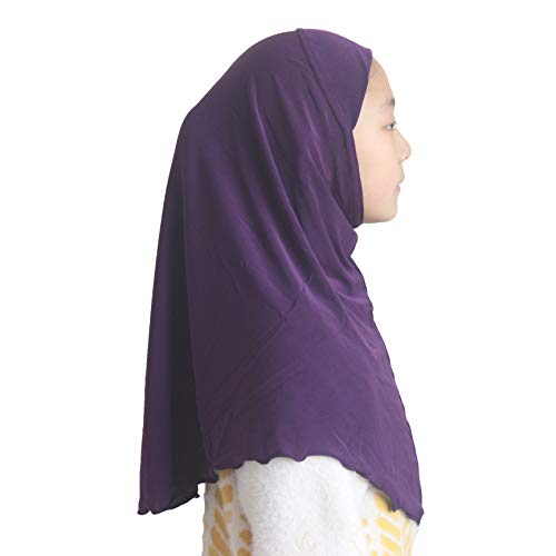 Modest Beauty Girls Hijab Muslim Kids Scarf Headwear Solid Color for 7-12 Years Ready to Wear - Image 2