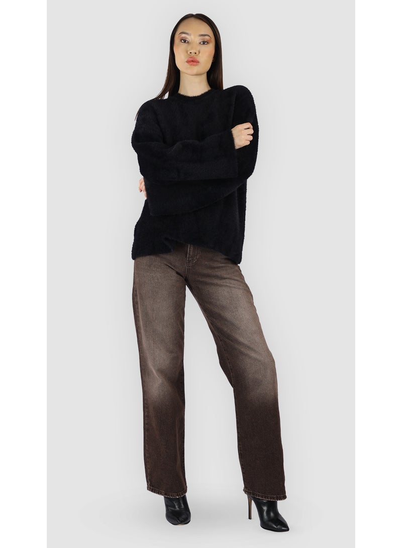 KYVELi Women’s Soft Fuzzy Oversized Sweater – Black - Image 1