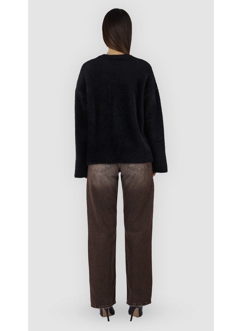 KYVELi Women’s Soft Fuzzy Oversized Sweater – Black - Image 5