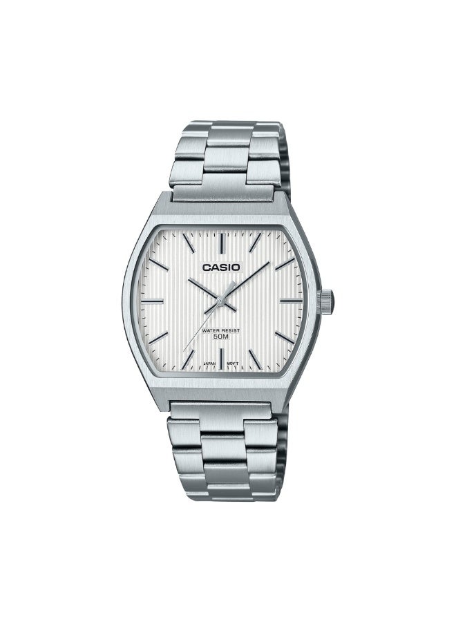 Casio MTP-B140D-7AVDF Men’s Analog Watch – White Dial, Silver Stainless-Steel Bracelet, Slim Minimalist Design - Image 1