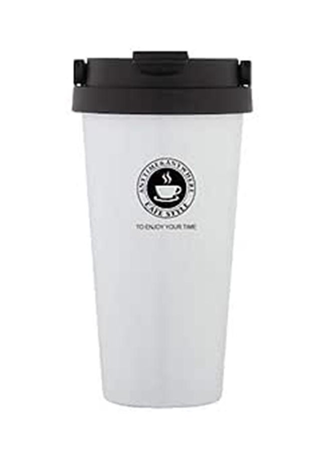 Stainless Steel Double Wall Vacuum Insulated Travel Coffee Mug With Handle, Portable Thermal Cup Wide Mouth Tumbler With Leak Proof Lid 16Oz White