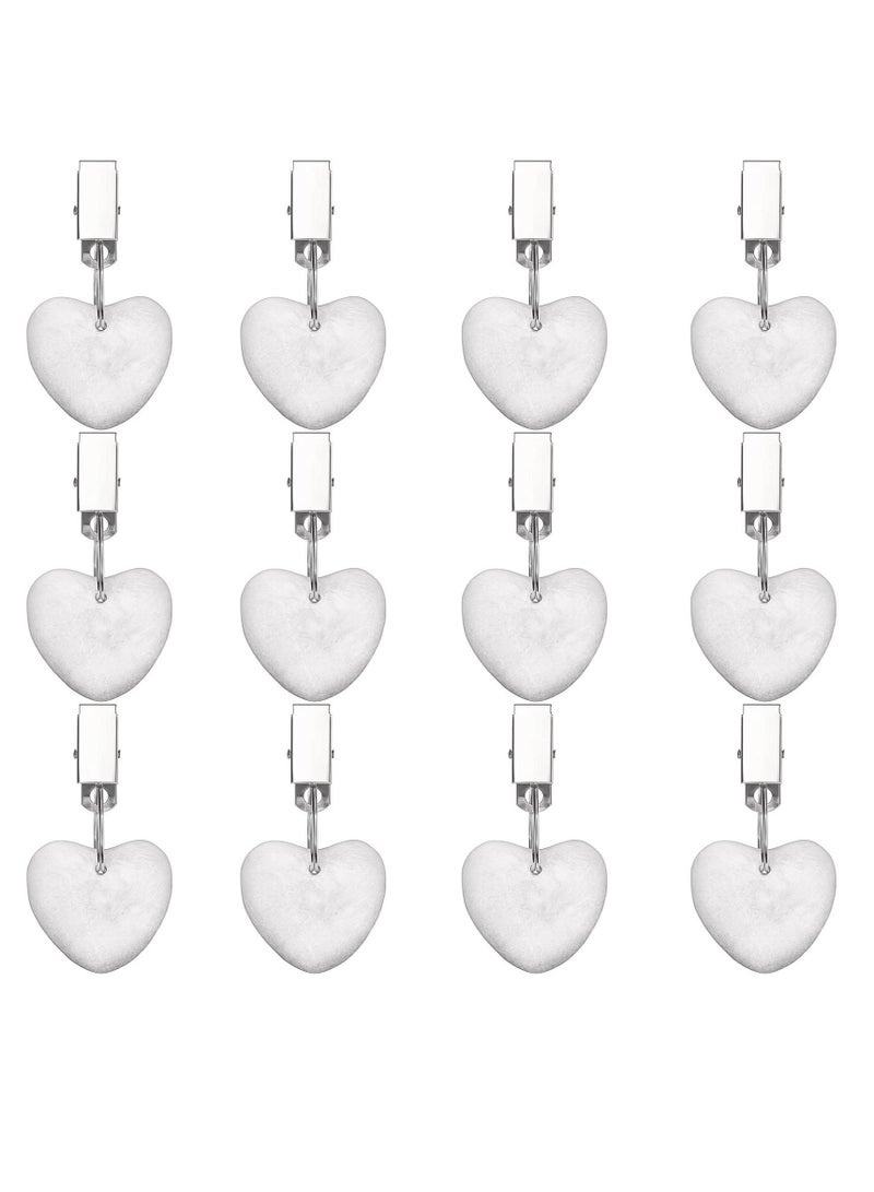 Tablecloth Weights Clip,Marble Heart-Shaped Weights,Stainless Steel Clips - Set of 12,Keep Your Tablecloth Secure(White) - Image 1