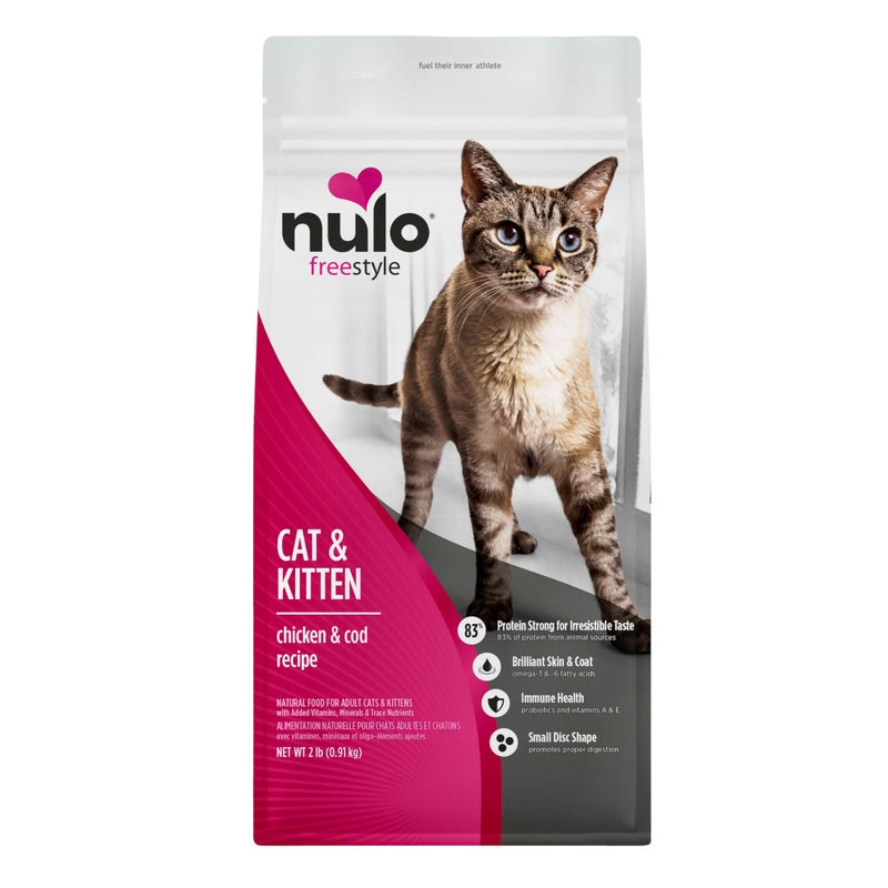Nulo Freestyle Cat & Kitten Dry Food - Chicken & Cod Recipe, High Protein Grain Free Cat Food, Natural Kibble with Probiotics & Omega Fatty Acids, 2lb Bag - Image 1