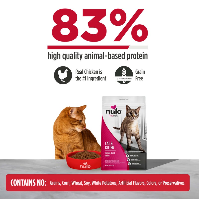 Nulo Freestyle Cat & Kitten Dry Food - Chicken & Cod Recipe, High Protein Grain Free Cat Food, Natural Kibble with Probiotics & Omega Fatty Acids, 2lb Bag - Image 2