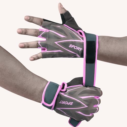 BADOWL Gym Gloves for Men & Women with Wrist Support | Gloves for Professional Weightlifting, Exercise, Training, Cycling, Bike Sports Gloves (Pink - M) - Image 2