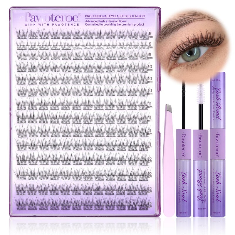 Pawotence Lash Extension Kit Wispy Lash Clusters Kit 9-12mm Natural Individual Lashes Kit 168pcs Cluster Eyelash Extension Kit with Lash Bond and Seal, Lash Applicator for Self Use - Image 1