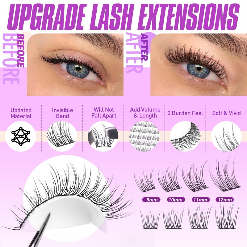 Pawotence Lash Extension Kit Wispy Lash Clusters Kit 9-12mm Natural Individual Lashes Kit 168pcs Cluster Eyelash Extension Kit with Lash Bond and Seal, Lash Applicator for Self Use - Image 3